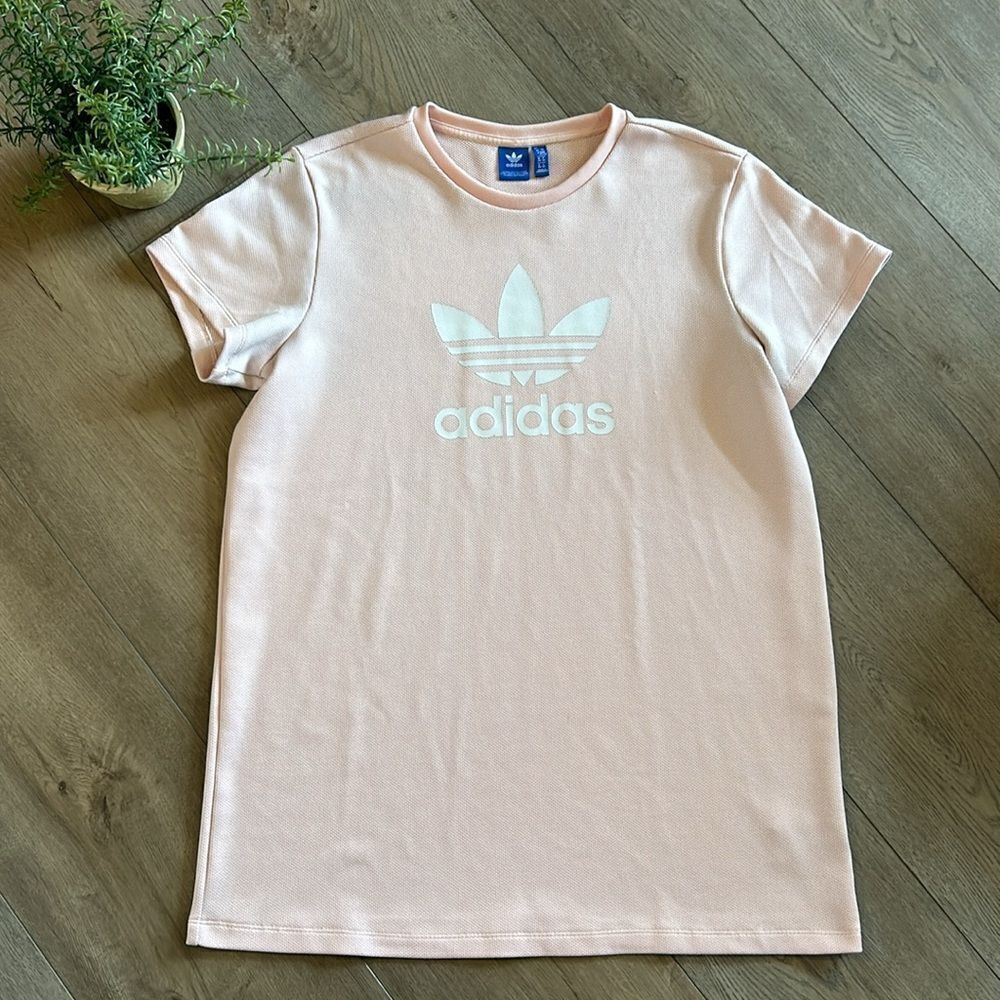 ADIDAS ORIGINALS PALE PINK TREFOIL SHORT SLEEVE TEE SHIRT DRESS SIZE XL EUC - Picture 4 of 8